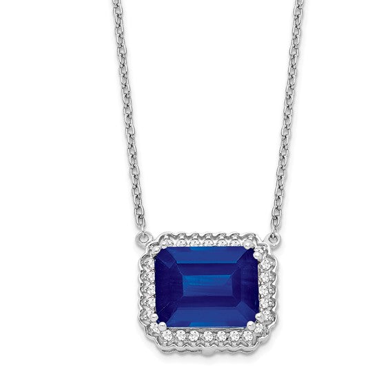 14K Octagon Halo Sapphire and Diamond Necklace