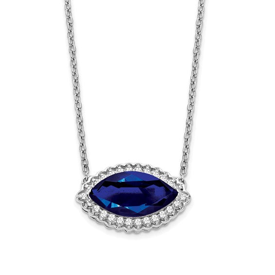 14K Marquise Halo Sapphire and Diamond Necklace
