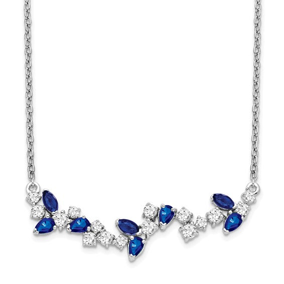 14K  Floral Bar Sapphire and Diamond Necklace