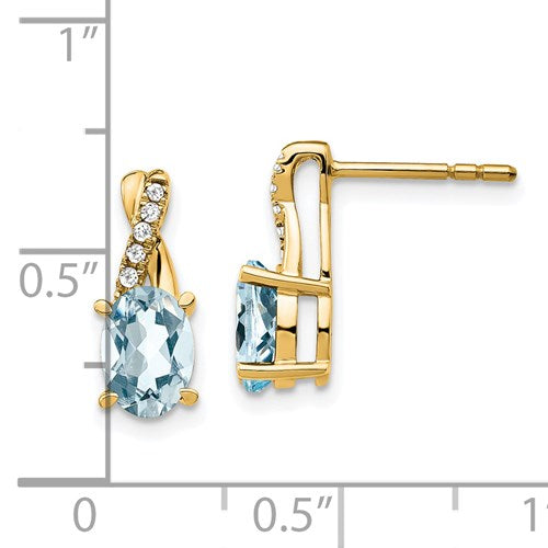 14K Aquamarine And Diamond Earrings