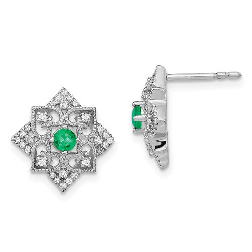 14K Emerald And Diamond Earrings
