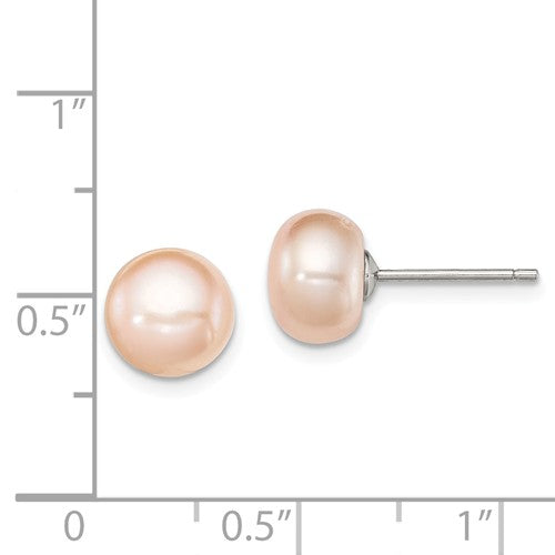 Sterling Silver 8mm Pink Cultured Button Pearl Stud Earrings