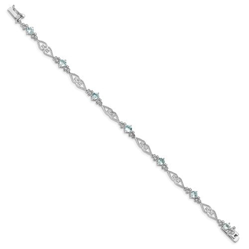 Sterling Silver Diamond Aquamarine Bracelet