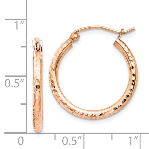 14k Rose Gold Diamond-Cut Polished Hoop Earrings