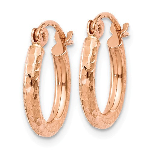 14k Rose Gold Lightweight Diamond Cut Hoop Earrings