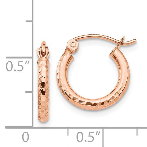 14k Rose Gold Lightweight Diamond Cut Hoop Earrings