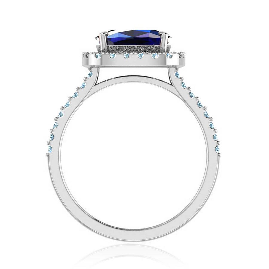 Blue Cushion Sapphire & Diamond Halo Ring