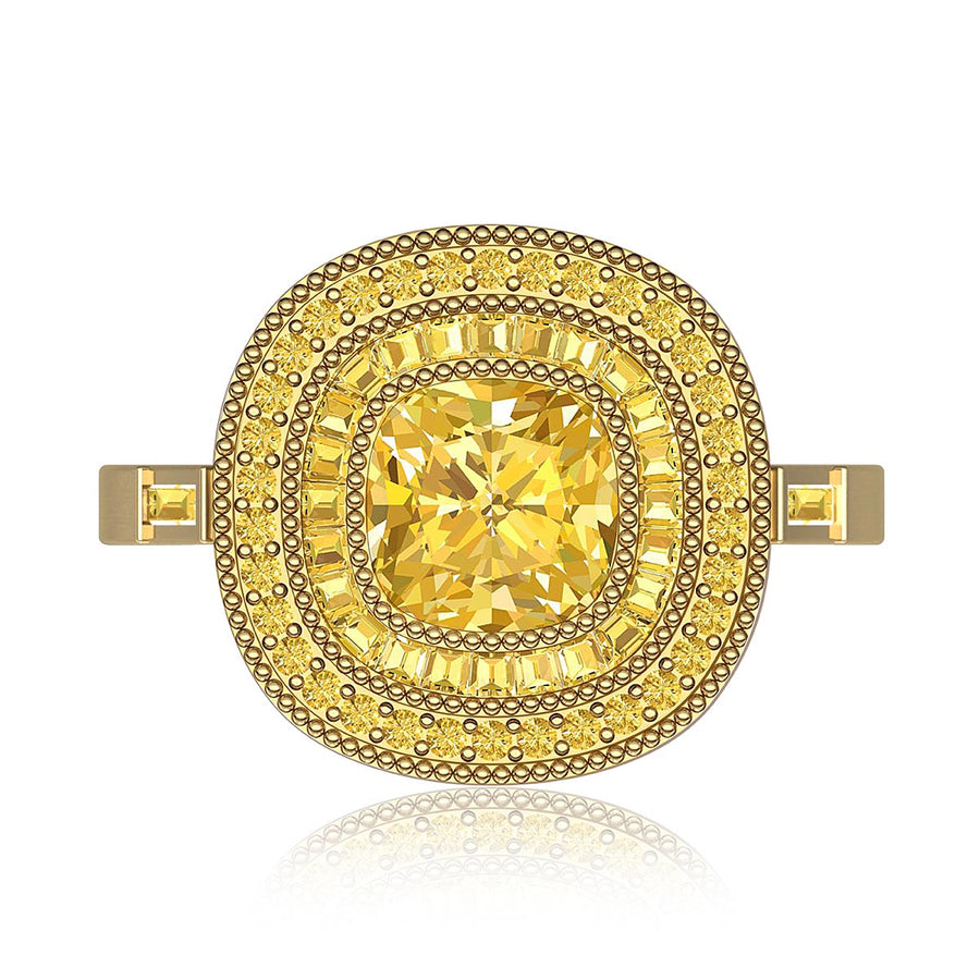 Cushion Yellow Diamond Halo Ring
