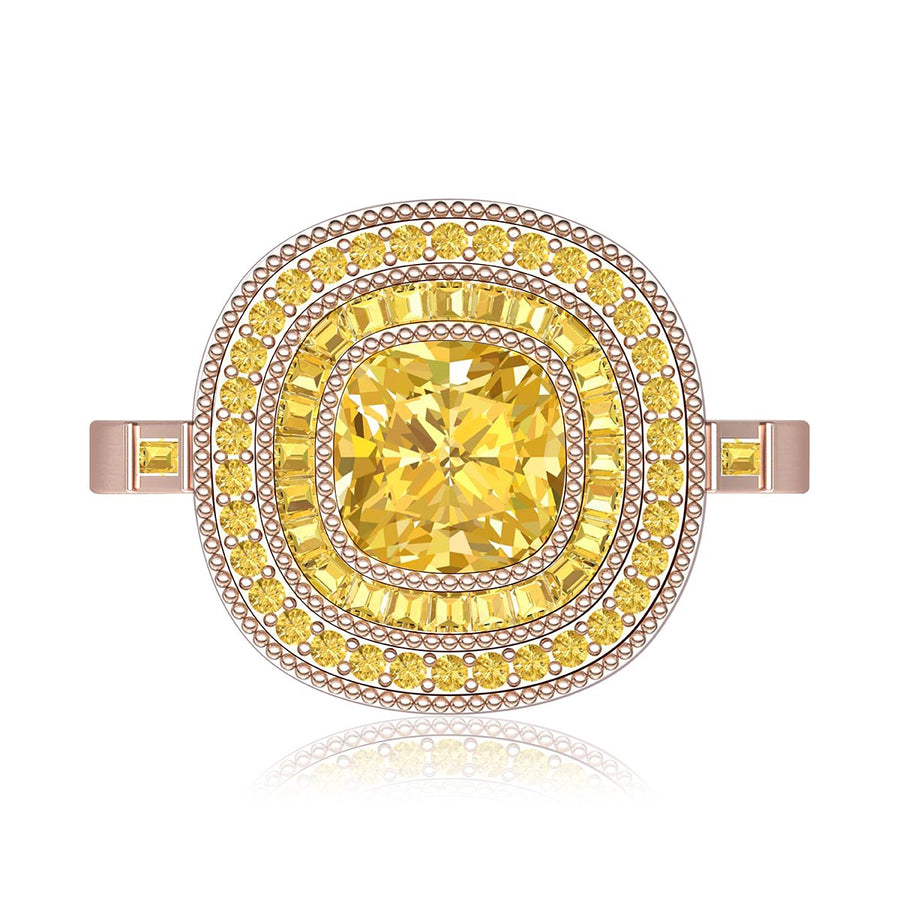 Cushion Yellow Diamond Halo Ring