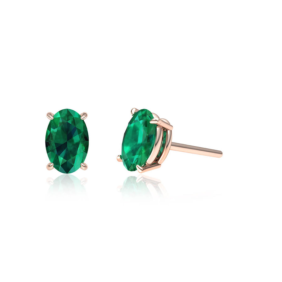 Green Emerald Oval Stud Earrings