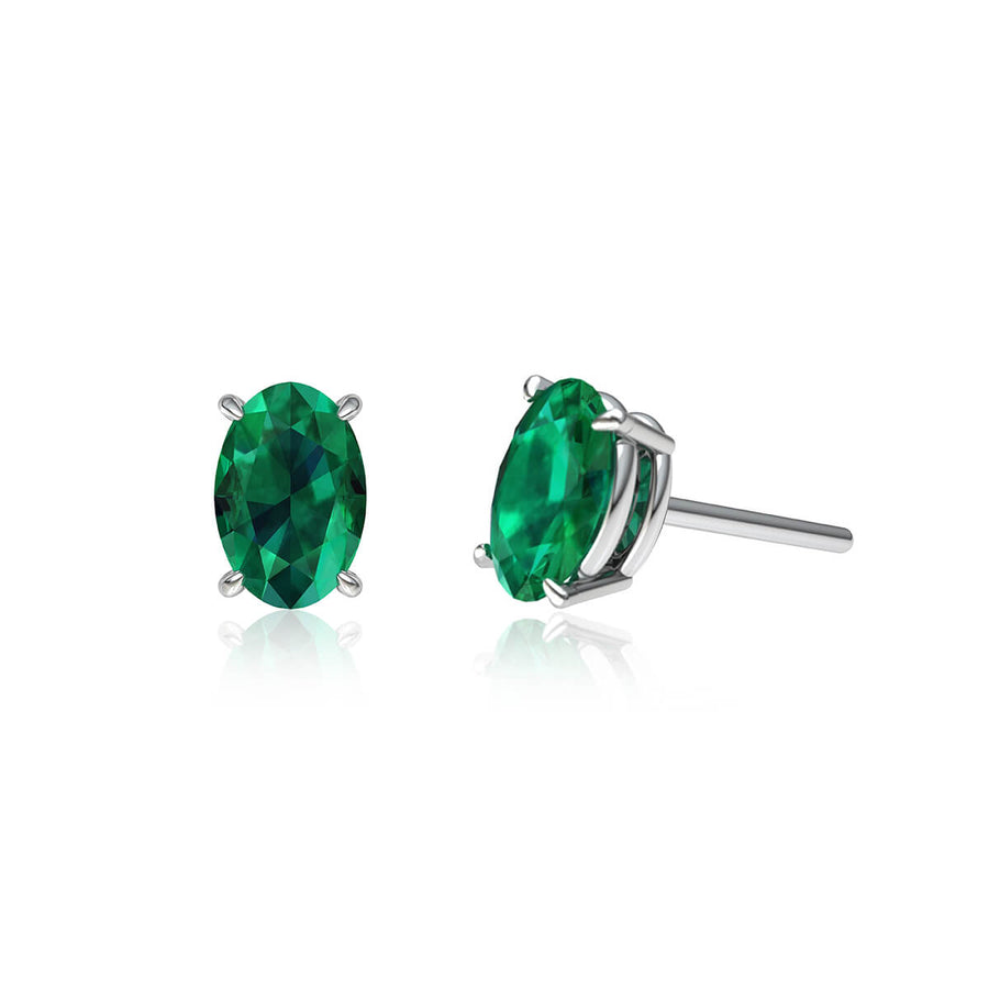 Green Emerald Oval Stud Earrings