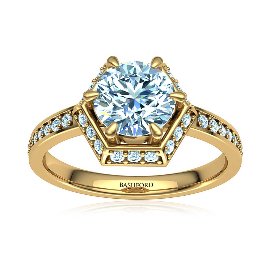 Hexagon Halo Diamond Ring