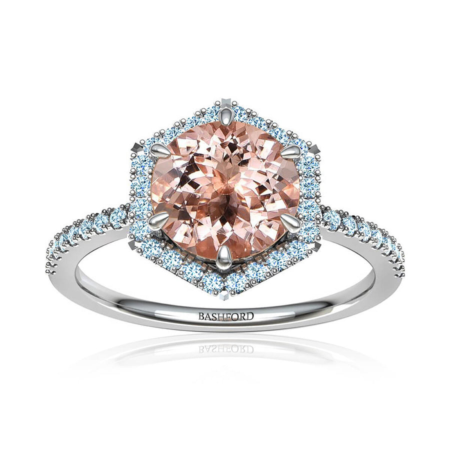 Hexagon Gatsby Morganite and Diamond Ring