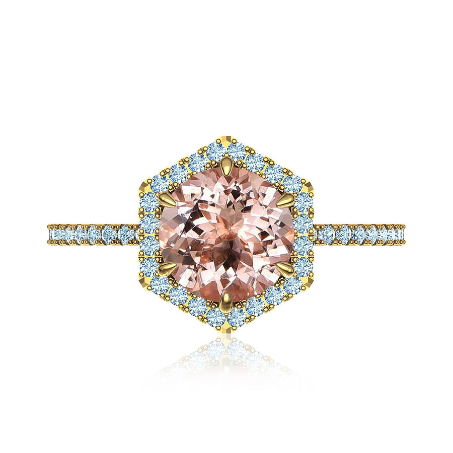 Hexagon Gatsby Morganite and Diamond Ring