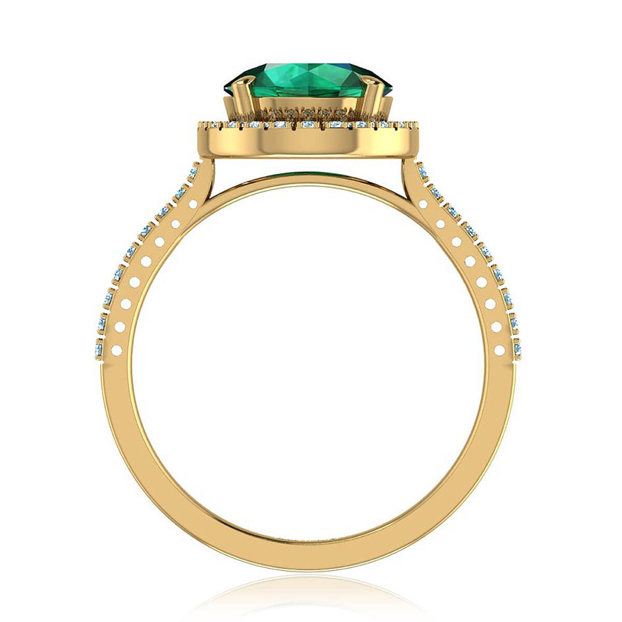 Round Green Emerald & Diamond Halo Ring