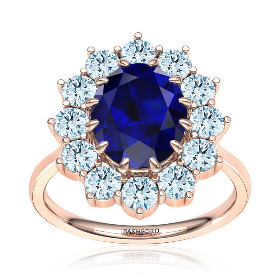 Oval Sapphire and Diamond Princess Diana Inspired Ring