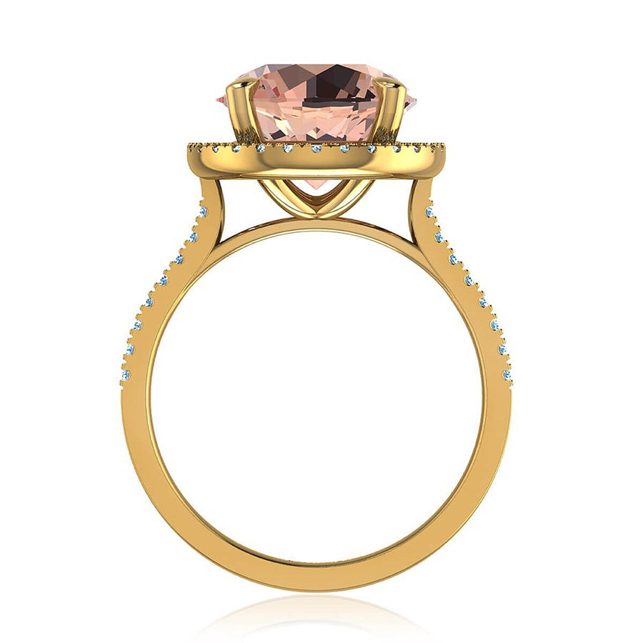 Peach Morganite and Diamond Halo Ring
