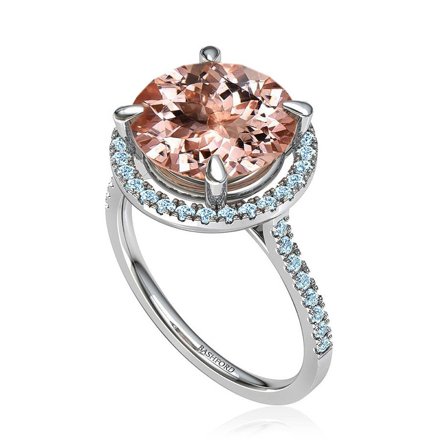 Peach Morganite and Diamond Halo Ring