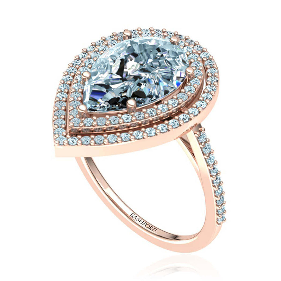 Pear Shaped Double Halo Diamond Ring