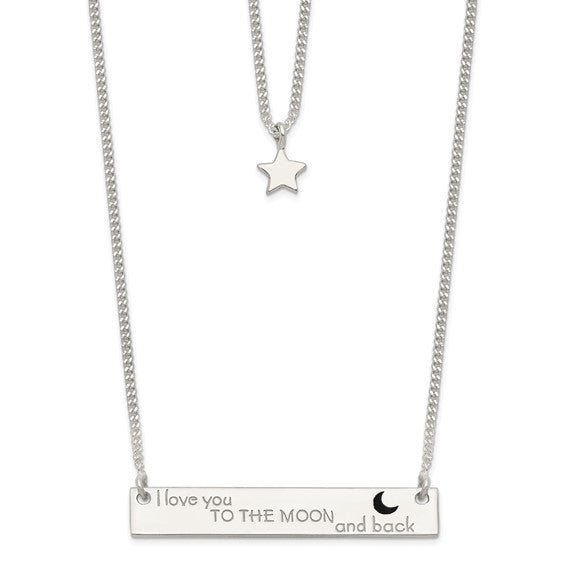 Sterling Silver Enameled Moon and Back 2-Strand Bar Necklace