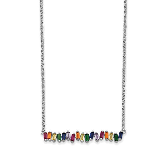 Sterling Silver Colorful Gems Bar Necklace