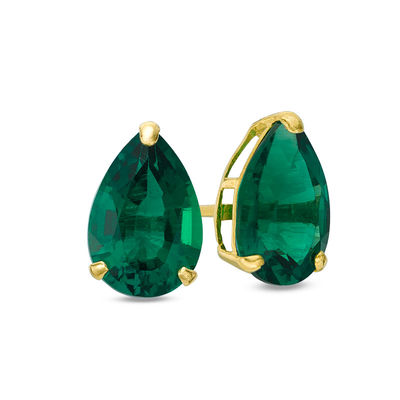 14K Pear Emerald Stud Earrings