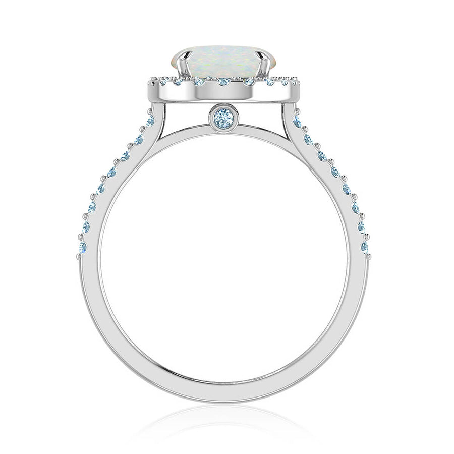 Oval White Opal and Diamond Halo Ring