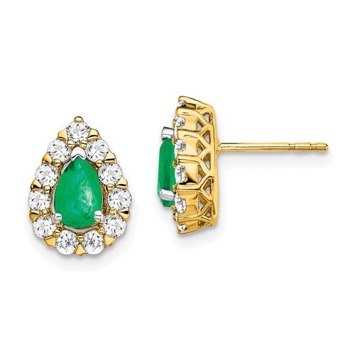 14K Pear Halo Emerald Stud Earrings