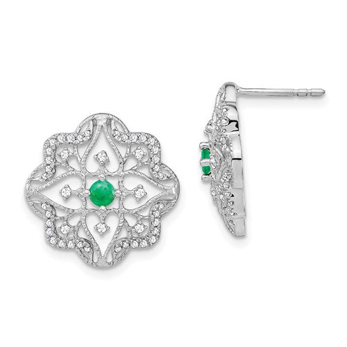 14K Emerald And Diamond Earrings