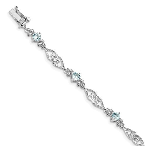 Sterling Silver Diamond Aquamarine Bracelet