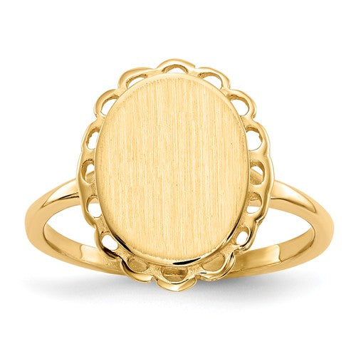 Oval Flower Closed Back Personalized Signet Ring