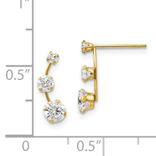 14k Yellow Gold Curved 3-Stone Post Earrings