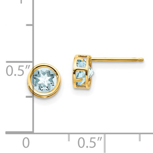 14K Bezel Aquamarine Stud Earrings