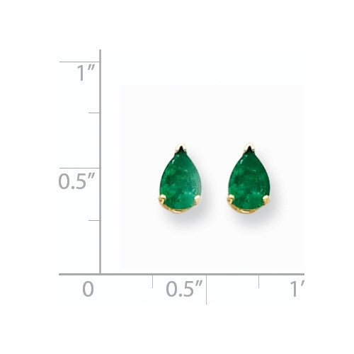 14K Pear Emerald Stud Earrings